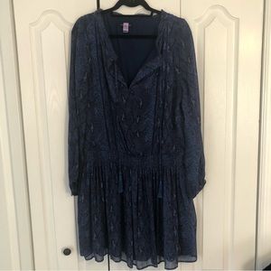 Banana Republic Blue Snakeskin Print Dress w/ Smocked Waist & Tassel Details